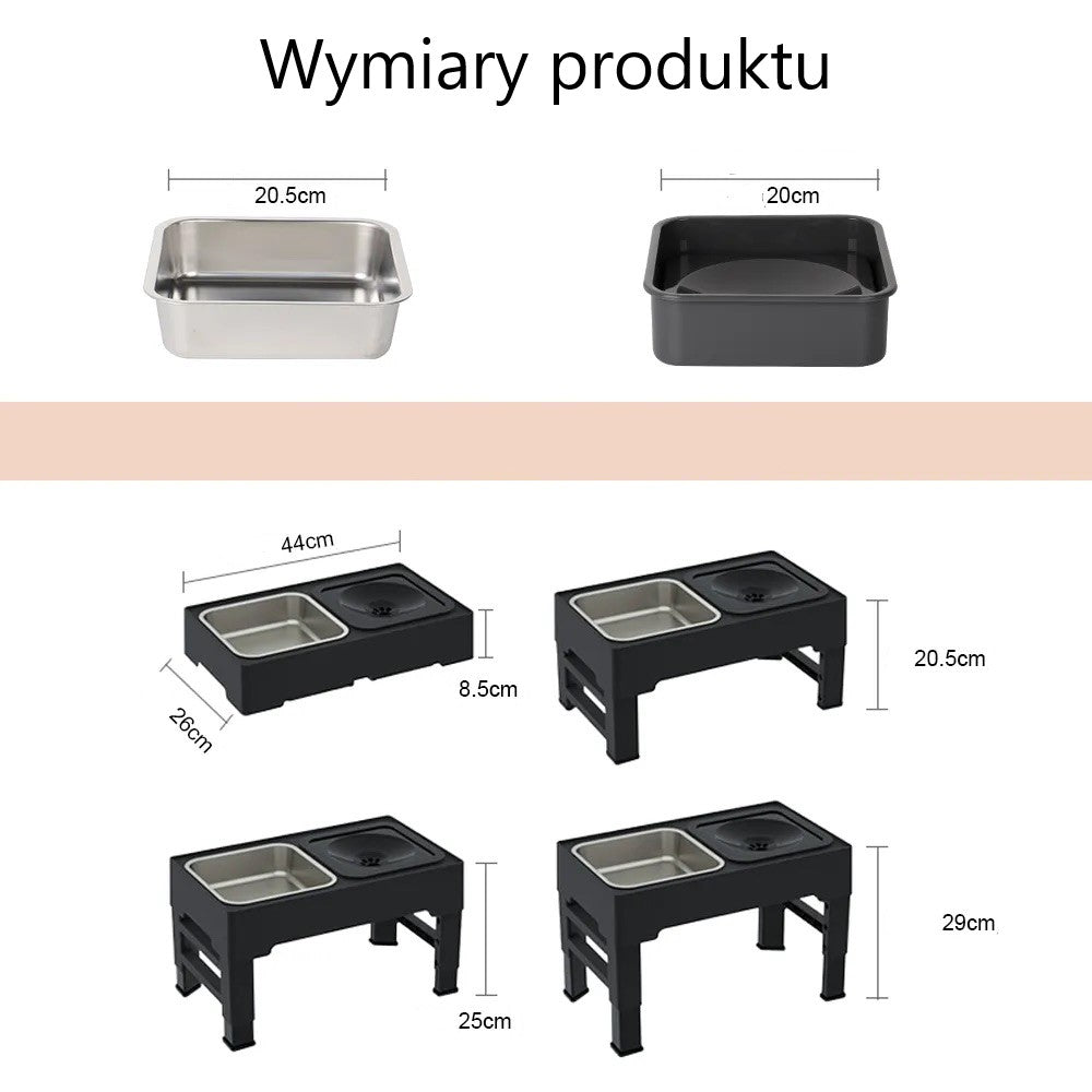 Innowacyjna antychlapiąca miska na regulowanym podwyższeniu